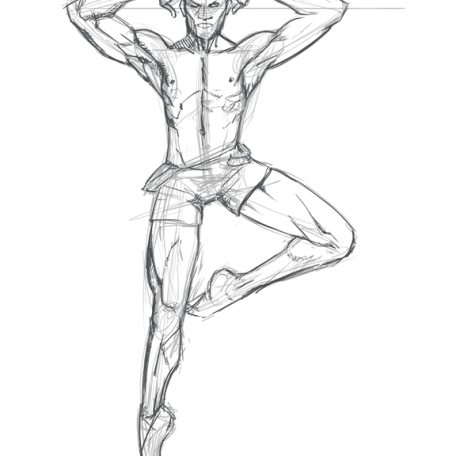 Warm-up with a body study from a photograph of a male ballet dancer